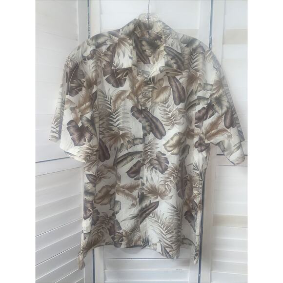 Hollis River 100% Cotton Hawaiian Shirt Men's Brown Tan Leaf Floral Collared XL - Picture 1 of 7